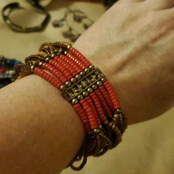 Earthy Red and Blue Bracelet lot - Picture 6 of 11